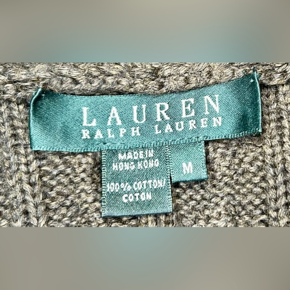 Lauren Ralph Lauren Cotton Cable Knit Green Cardigan with Hook & Eye Closure, M - Picture 5 of 9